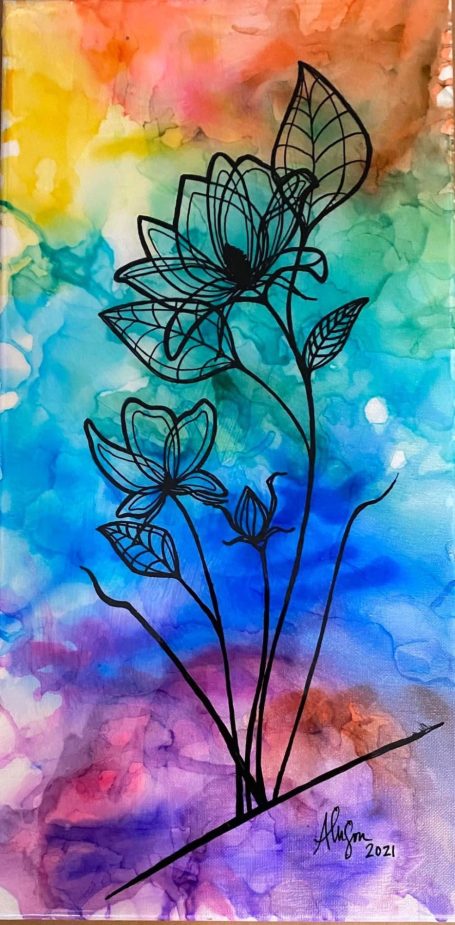 Flowers on a rainbow background.