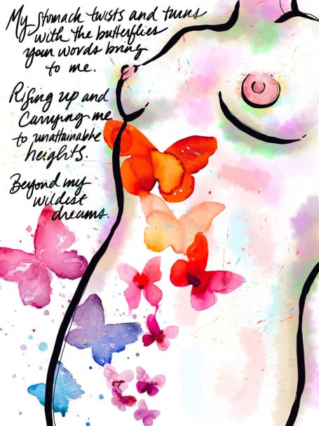 Image of a nude female torso with poetry.